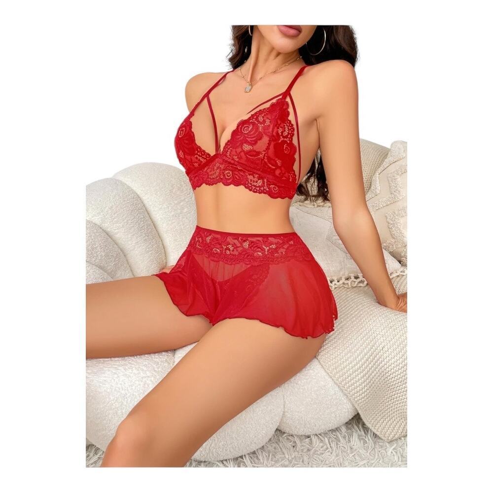 Seduzir lace mini skirt lingerie naughty red mesh sexy sleepwear​​